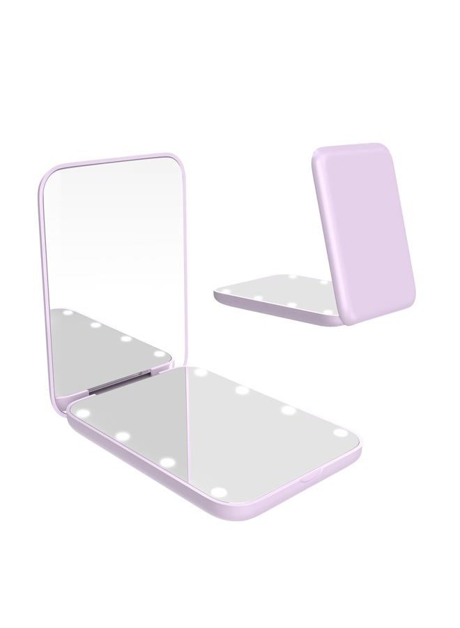 wobsion Small Mirror with Lights,LED Compact Makeup Mirror,1x/3x Mini Travel Mirror with Magnification,Portable for Purse,Pocket,Gifts for Girls,Purple - Image 1