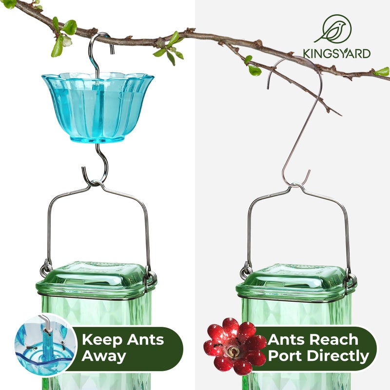 Kingsyard Glass Hummingbird Feeder for Outdoor Hanging, 24 Ounces, 6 Feeding Ports, Bird Nectar Feeder for Garden DÃ©cor, Ant Moat Included, Green & Blue - Image 4