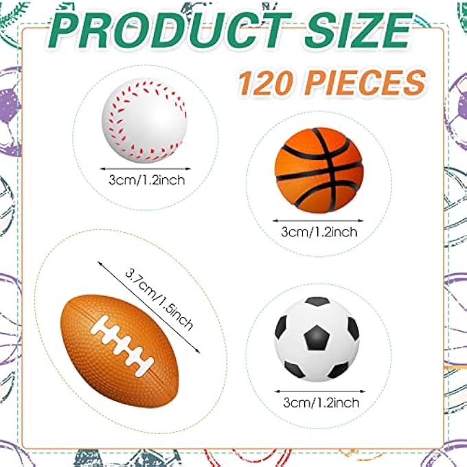 Jerify 120 Pieces Small Sports Balls Mini Foam Soccer Ball, Basketball, Football, Baseball Stress Balls for Anxiety Relief Sports Themed Birthday Party Supplies Game Prizes Stocking Stuffers - Image 2