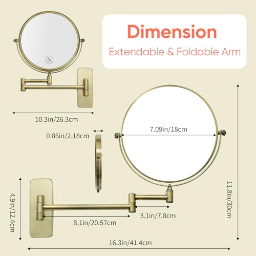 GURUN 8-Inch Double-Sided Wall Mount Makeup Mirror Antique Satin Brass with 7X Magnification Bathroom Mirror for Hotel Antique Satin Brass M1406K(8in,7X) - Image 5
