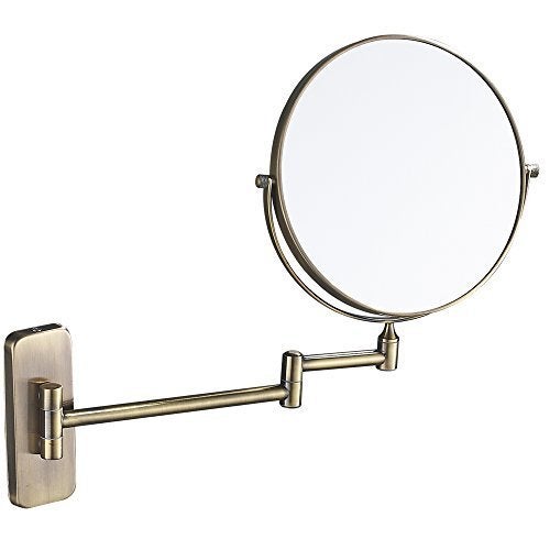 GURUN 8-Inch Double-Sided Wall Mount Makeup Mirror Antique Satin Brass with 7X Magnification Bathroom Mirror for Hotel Antique Satin Brass M1406K(8in,7X) - Image 4