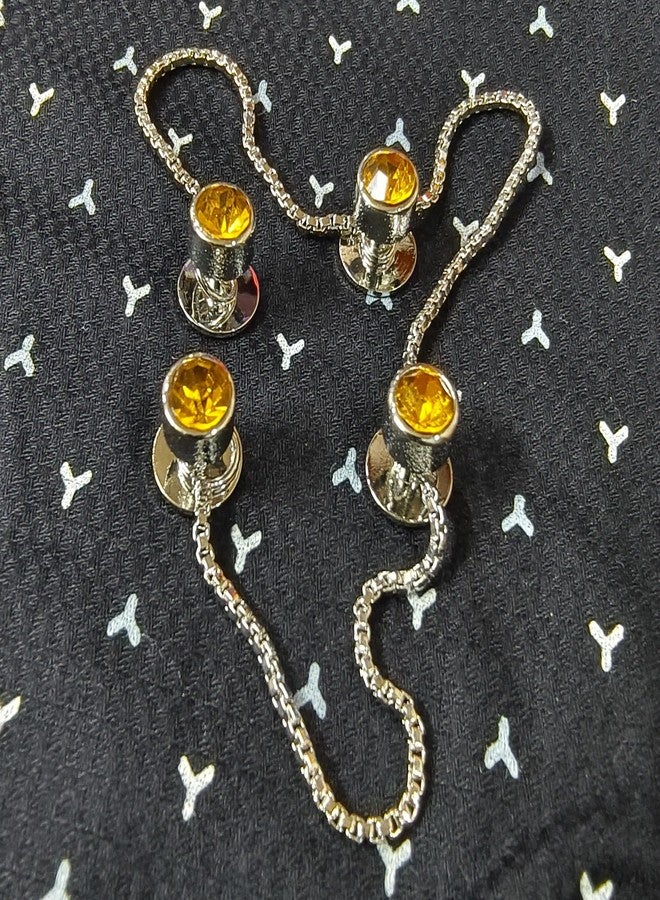 Maskey Brass Body Gold Plated Rhodium Polished Luxury Designer Topaz Yellow Diamond Galaxy Gemstone Kurta Buttons for Men and Women - Image 3