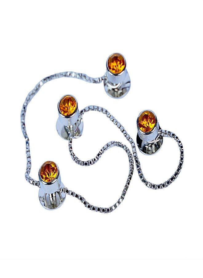 Maskey Brass Body Gold Plated Rhodium Polished Luxury Designer Topaz Yellow Diamond Galaxy Gemstone Kurta Buttons for Men and Women - Image 1