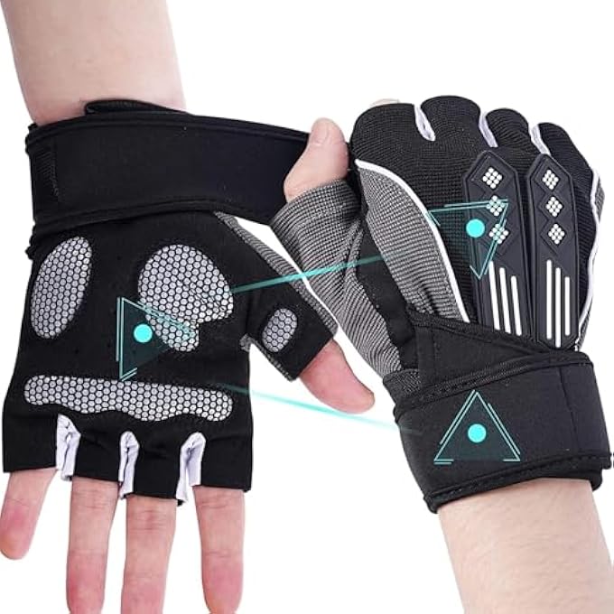 ريحني قفازات رفع الأثقال، قفازات رياضية سوداء مبطنة مع أحزمة معصم، حماية محسنة من القبضة لرفع الأثقال، تمارين الصالة الرياضية واستخدام معدات التدريب المنزلي - Image 1