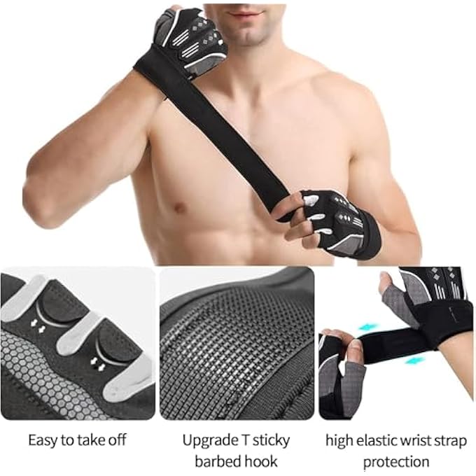 ريحني قفازات رفع الأثقال، قفازات رياضية سوداء مبطنة مع أحزمة معصم، حماية محسنة من القبضة لرفع الأثقال، تمارين الصالة الرياضية واستخدام معدات التدريب المنزلي - Image 4