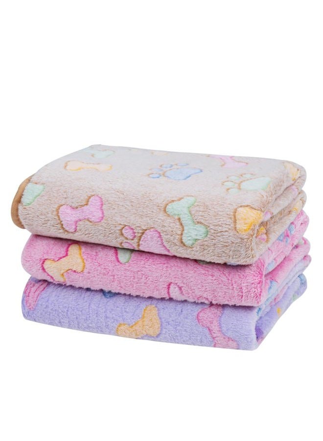 Dono 1 Pack 3 Blankets Soft Fluffy Cute Bone Pattern Fleece Pet Blanket Cat Bed Warm Sleep Mat Cute Print Design Puppy Kitten Blanket Doggy Mat Paw Print for Animals - Image 1