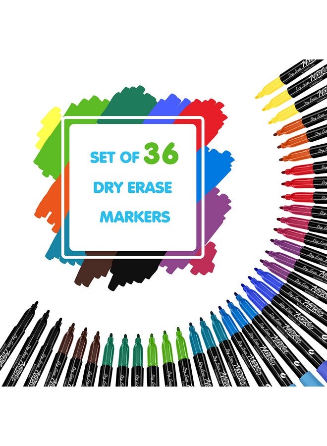 Scribbledo 36 Pack Dry Erase Markers Fine Tip Assorted Classic Colors Whiteboard Markers With Eraser Cap Thin Low Odor Skinny White Board Markers For Kids Adults Students Teachers Home School & Office - Image 5