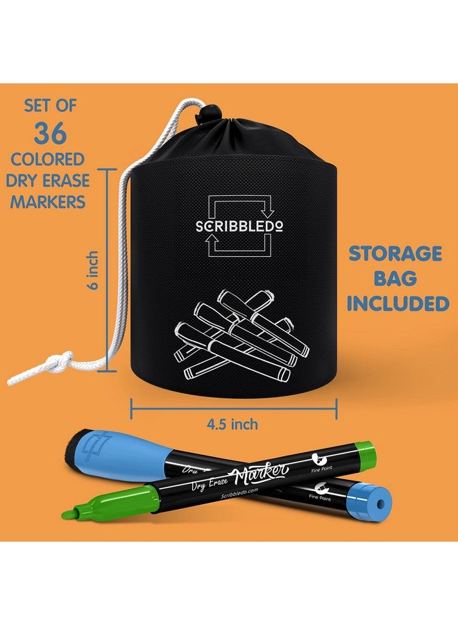 Scribbledo 36 Pack Dry Erase Markers Fine Tip Assorted Classic Colors Whiteboard Markers With Eraser Cap Thin Low Odor Skinny White Board Markers For Kids Adults Students Teachers Home School & Office - Image 2