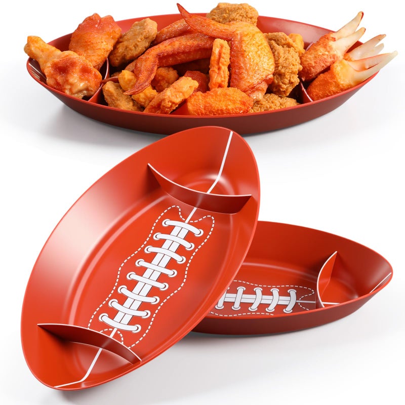 Wiwiqing 2 Pcs Football Serving Trays Plastic Game Day Football Theme Candy Bowls Reusable Brown Color Dessert Platter Dish for Big Game Sport Birthday Food Storage Charcuterie Board Serving Supplies - Image 1