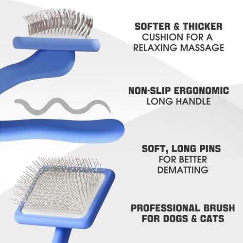 Bonteck Dog Slicker Brush for Dogs Grooming Kit 4PCS | Large Dog Brush for Goldendoodles Poodles Doodles | Long Pin Haired Brush | Poodle Brushes and Comb (Blue) - Image 2