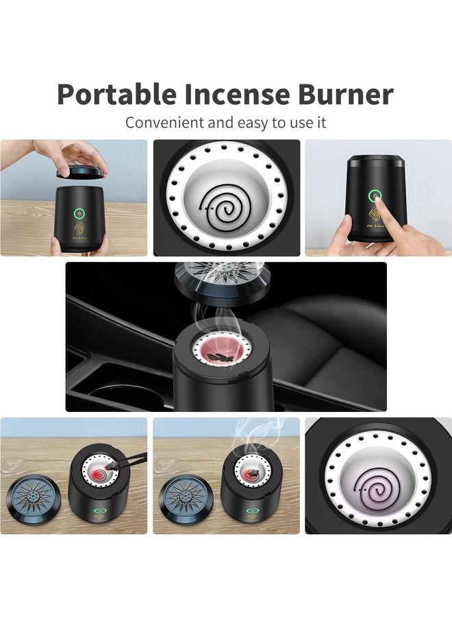 USB Mini Type-C Power Rechargeable Incense Burner for Car and Home Black 9.8 x 6.7 x 7.4cm - Image 1