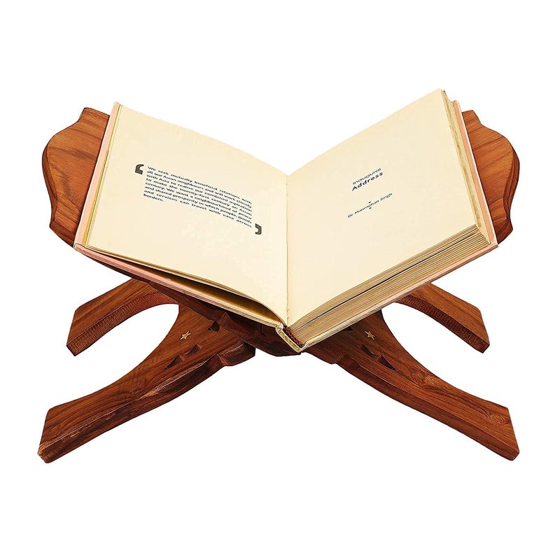 KYZZO Kyzzo Premium Handcrafted Pakka Sheesham Wooden Polished Folding Holy Book Stand Brown Rehal Reading Book Rest with Intricate Hand Carvings Size 12inch - Image 5