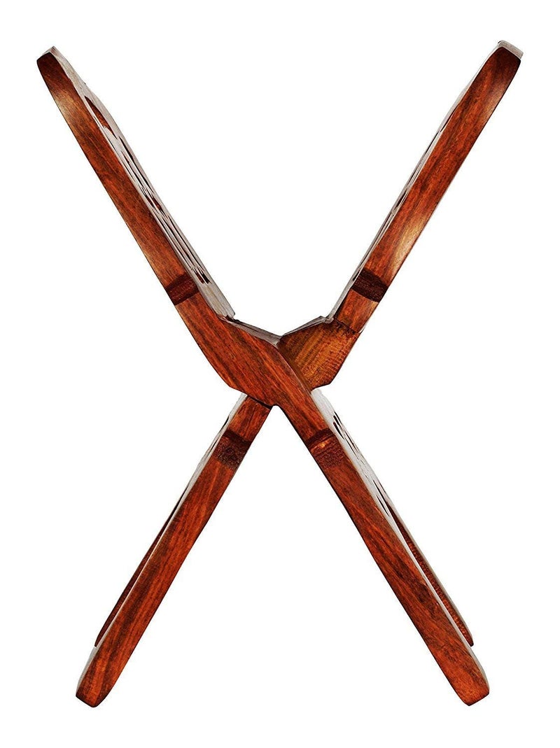 KYZZO Kyzzo Premium Handcrafted Pakka Sheesham Wooden Polished Folding Holy Book Stand Brown Rehal Reading Book Rest with Intricate Hand Carvings Size 12inch - Image 2