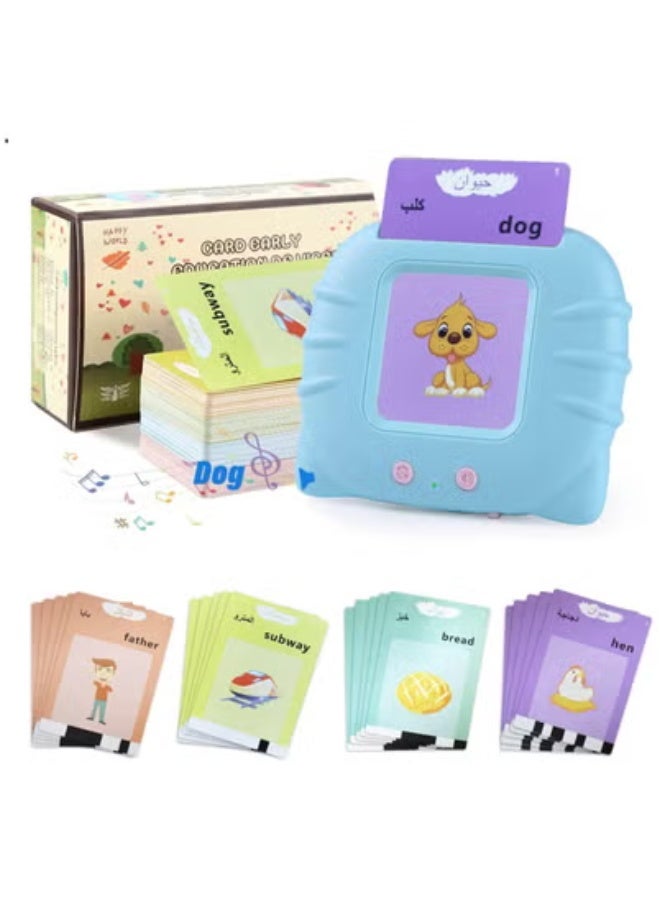 Arabic English Learning Toys for Kids Ages 3-6 – 224 Words Baby Talking Flash Cards for Speech Therapy and Autism Support – Montessori Educational Toys for Boys and Girls – Perfect Birthday Gift, Blue Color  - Image 1