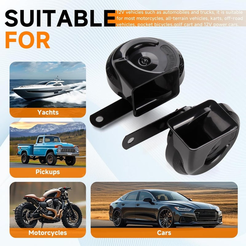 FARBIN Train Horn for Truck 12V Car Horns Loud Waterproof Electric Snail Horn kit with Wiring Harness Button, for Any 12V Vehicl (black kit, 12v) - Image 3