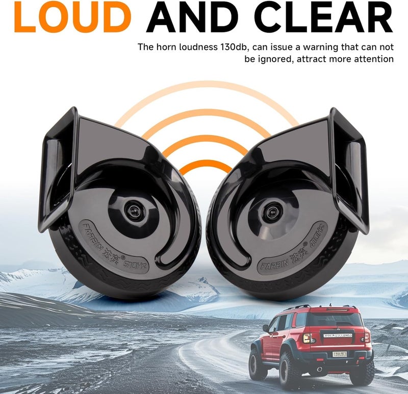 FARBIN Train Horn for Truck 12V Car Horns Loud Waterproof Electric Snail Horn kit with Wiring Harness Button, for Any 12V Vehicl (black kit, 12v) - Image 2