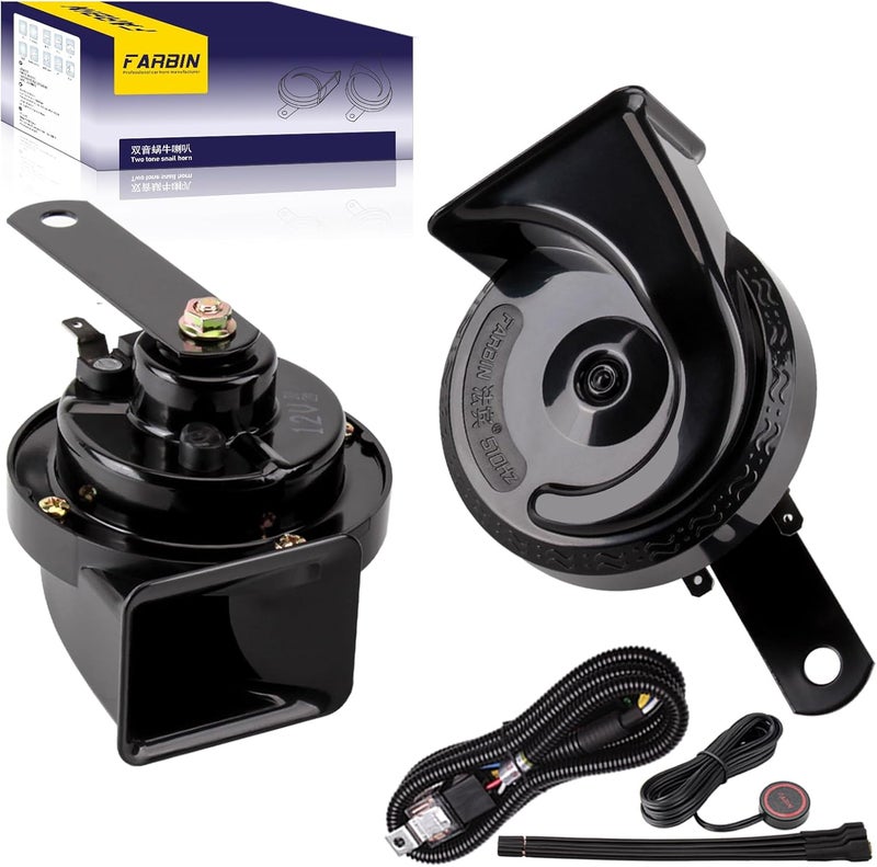 FARBIN Train Horn for Truck 12V Car Horns Loud Waterproof Electric Snail Horn kit with Wiring Harness Button, for Any 12V Vehicl (black kit, 12v) - Image 1