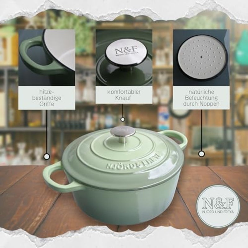 ® Cast Iron Casserole 24 cm - Bread Baking and Roasting Pot with Enamel - Oven Safe, Induction Safe, Scratch-Resistant, for Juicy Bread and Stewing Dishes Mint Green, Cooking Pot for Your - Image 3