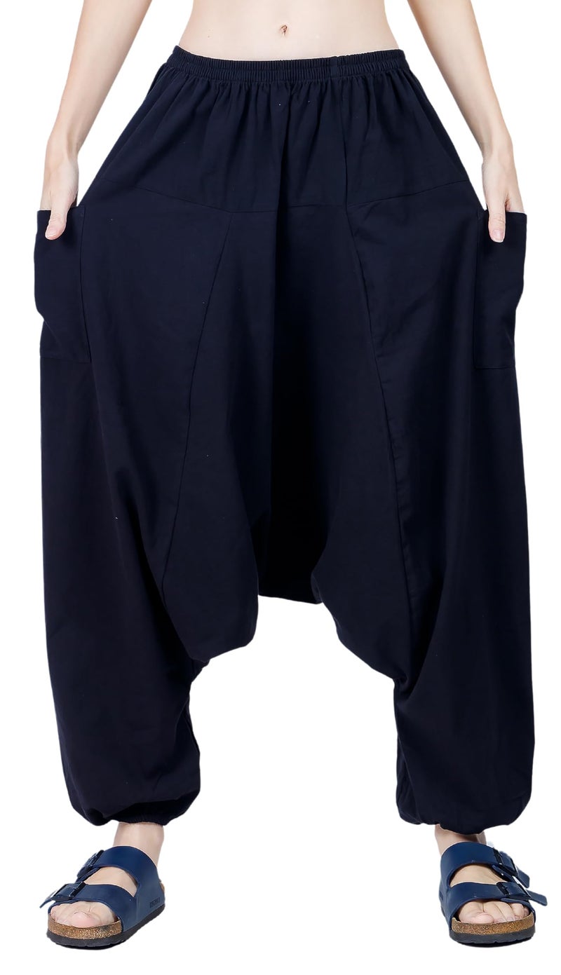 CandyHusky Women Cotton Harem Pants Casual Elastic Waist Boho Pants ComfortSoft Black