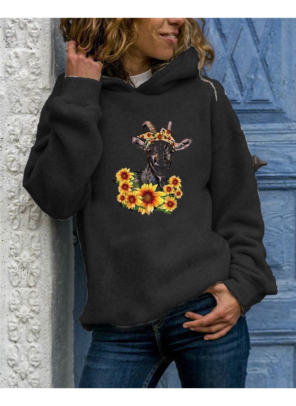 Generic - Long Sleeve Hoodie Womens Fashion Animal Print round Neck Pullover Sweatshirt Streetwear Style Comfortable Fit Polyester Fiber white hooded - Image 1