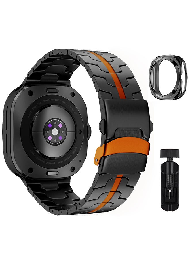 S-Color No Gaps Bands Compatible with Samsung Galaxy Watch 8 44mm / 40mm Stainless Steel Metal Replacement Watch 8 Classic 46mm Strap Women Men Black&Orange - Image 1