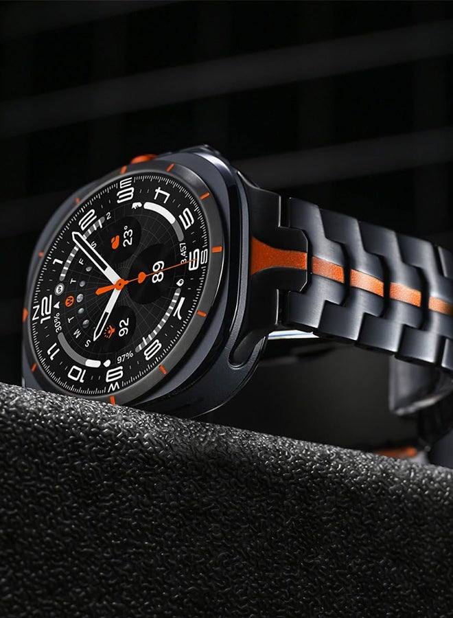 S-Color No Gaps Bands Compatible with Samsung Galaxy Watch 8 44mm / 40mm Stainless Steel Metal Replacement Watch 8 Classic 46mm Strap Women Men Black&Orange - Image 5