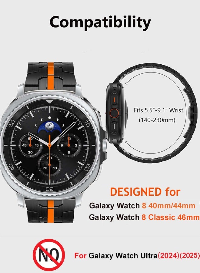 S-Color No Gaps Bands Compatible with Samsung Galaxy Watch 8 44mm / 40mm Stainless Steel Metal Replacement Watch 8 Classic 46mm Strap Women Men Black&Orange - Image 3