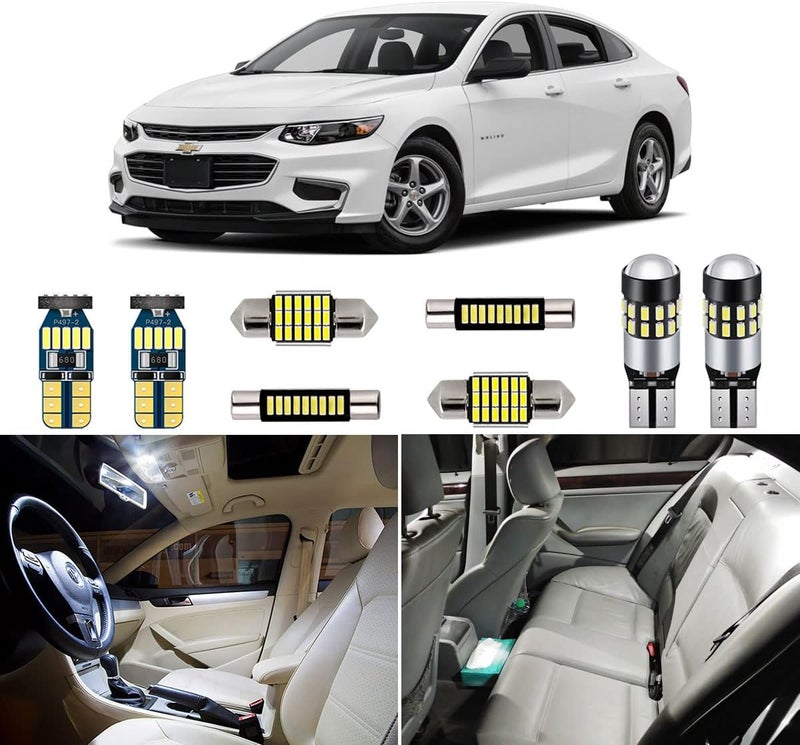 AUTOGINE طقم أضواء LED داخلية بيضاء مكون من 12 قطعة لسيارة شيفروليه ماليبو - Image 1