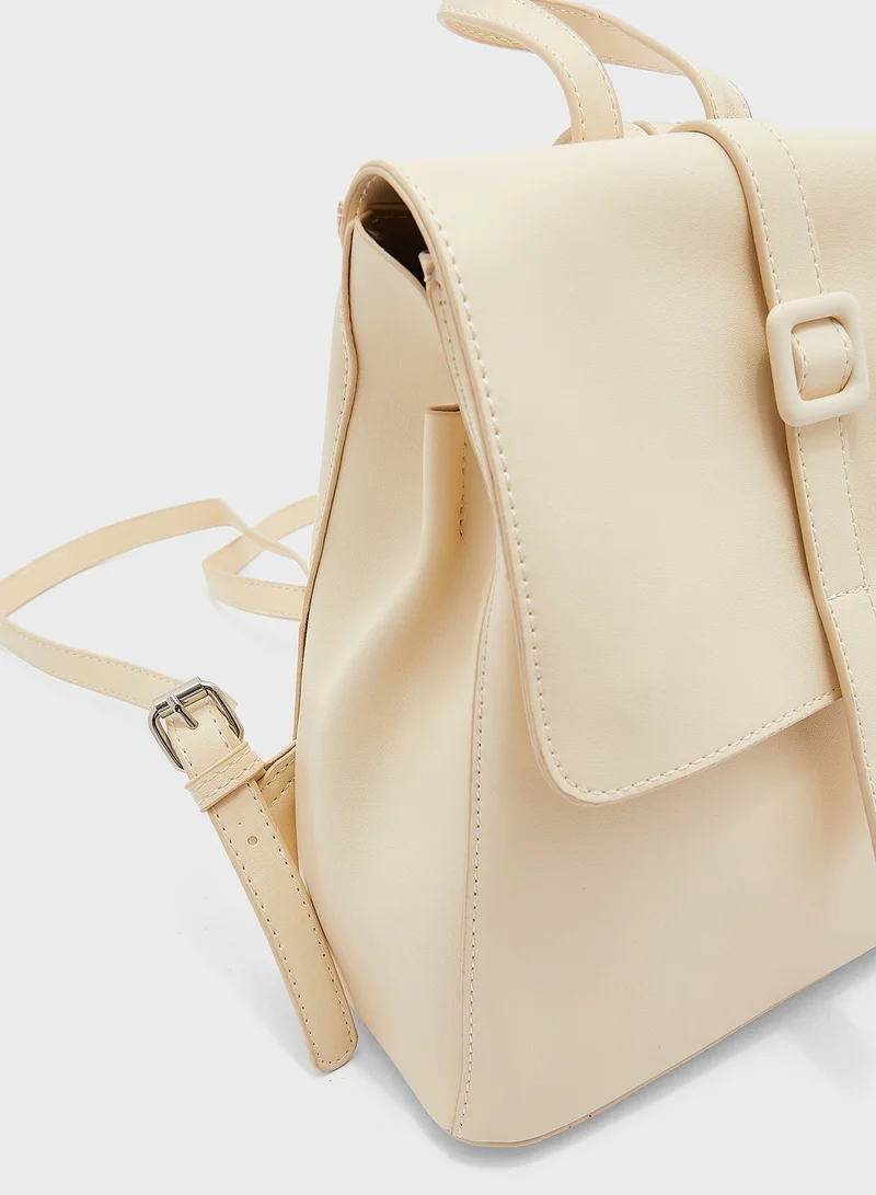Ginger Pu Buckle Detail Backpack