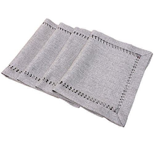Grelucgo Set of 4 Decorative Handmade Hemstitch Gray Dining Table Placemats, Rectangular 12 by 18 Inch - Image 5