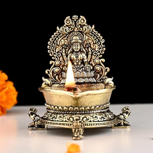 INDICAST Religious Brass Diya for Puja | 3" Laxmi Design Arti Deepak Deepam Oil Lamp for Worship and Festivities | Perfect for Pooja Rituals (Weight - 100gm) - Image 3