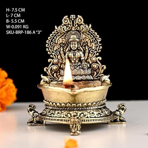 INDICAST Religious Brass Diya for Puja | 3" Laxmi Design Arti Deepak Deepam Oil Lamp for Worship and Festivities | Perfect for Pooja Rituals (Weight - 100gm) - Image 2