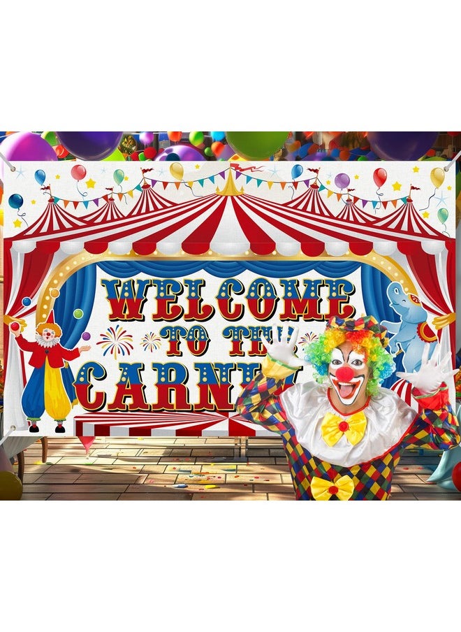 Remagr - Large Circus Carnival Backdrop 84 X 60 Inch Welcome To The Carnival Banner Backdrop Photo Background For Carnival Circus Theme Party Decorations Birthday Party Supplies Photo Props - Image 1