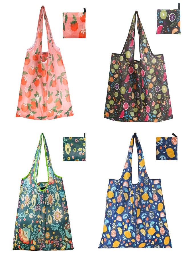 DXMWWTP 4 Pcs Reusable Shopping Bags,Foldable Shopping Bags,Large Grocery Bag with Pouch Tote Bags,Eco-friendly, 4 Color, Large - Image 1