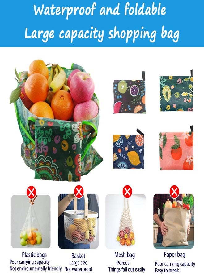 DXMWWTP 4 Pcs Reusable Shopping Bags,Foldable Shopping Bags,Large Grocery Bag with Pouch Tote Bags,Eco-friendly, 4 Color, Large - Image 5