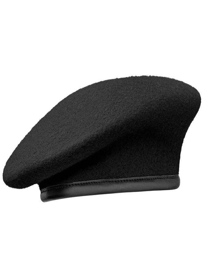 Gajaous British Military Berets with Leather Sweatband, Adjustbale Army Black Wool Beret - Image 1