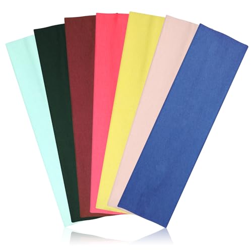 DiyJibb Headbands for Women, Stretchy Non Slip Soft Cotton Cloth Hair Bands for Sports, Workout, Yoga and Running, 7pcs - Image 1