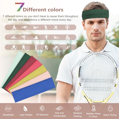 DiyJibb Headbands for Women, Stretchy Non Slip Soft Cotton Cloth Hair Bands for Sports, Workout, Yoga and Running, 7pcs - Image 2
