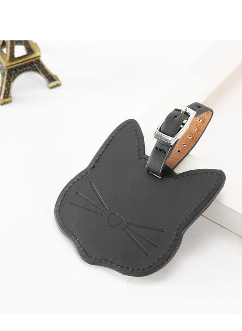 SYOSI Luggage Tags 2 Pack premium Pu Leather Id Label Travel Suitcase Backpack Cute Cat Shape  - Image 3
