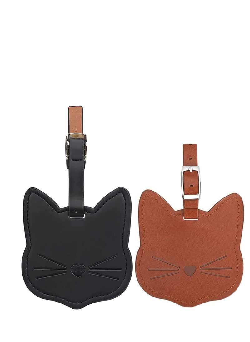 SYOSI Luggage Tags 2 Pack premium Pu Leather Id Label Travel Suitcase Backpack Cute Cat Shape  - Image 1