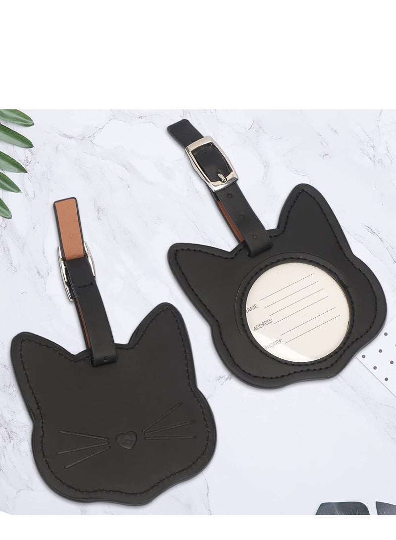 SYOSI Luggage Tags 2 Pack premium Pu Leather Id Label Travel Suitcase Backpack Cute Cat Shape  - Image 4