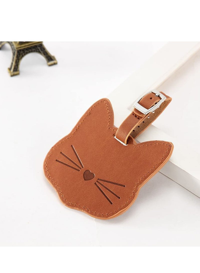 SYOSI Luggage Tags 2 Pack premium Pu Leather Id Label Travel Suitcase Backpack Cute Cat Shape  - Image 2