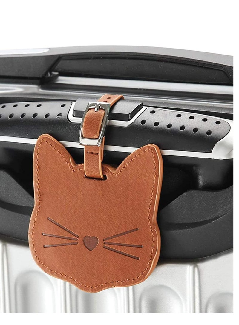 SYOSI Luggage Tags 2 Pack premium Pu Leather Id Label Travel Suitcase Backpack Cute Cat Shape  - Image 5