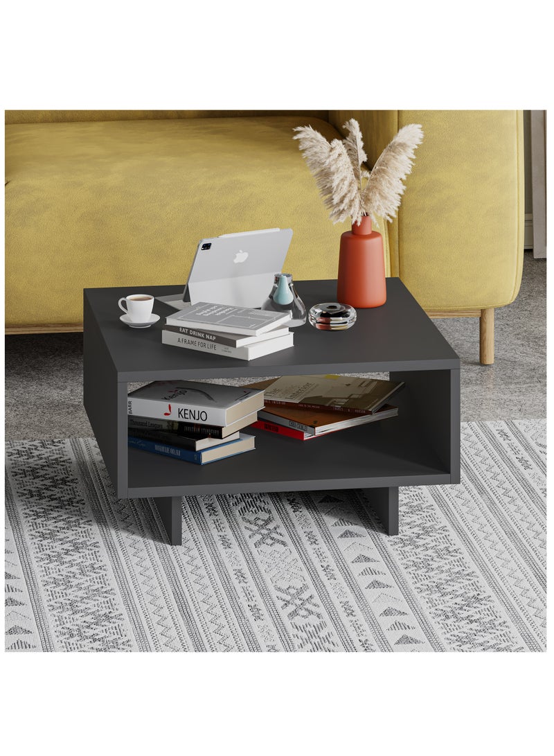 Mourah Home Hola Modern Square Coffee Table Centre Table for Living Room Office Industrial Sofa Table| for Small Spaces Living Room Bedroom|32x60x60CM | Dark Grey - Image 1