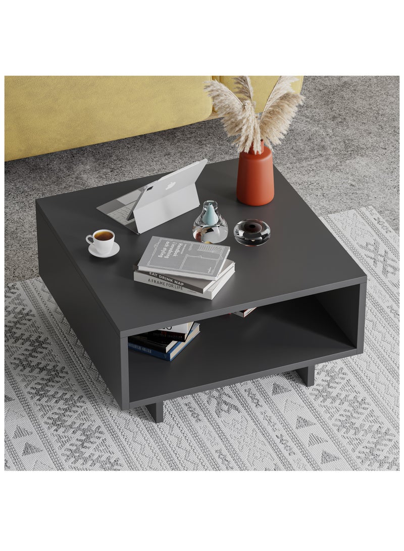 Mourah Home Hola Modern Square Coffee Table Centre Table for Living Room Office Industrial Sofa Table| for Small Spaces Living Room Bedroom|32x60x60CM | Dark Grey - Image 2