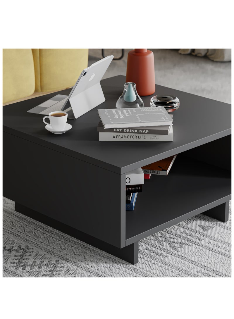 Mourah Home Hola Modern Square Coffee Table Centre Table for Living Room Office Industrial Sofa Table| for Small Spaces Living Room Bedroom|32x60x60CM | Dark Grey - Image 3