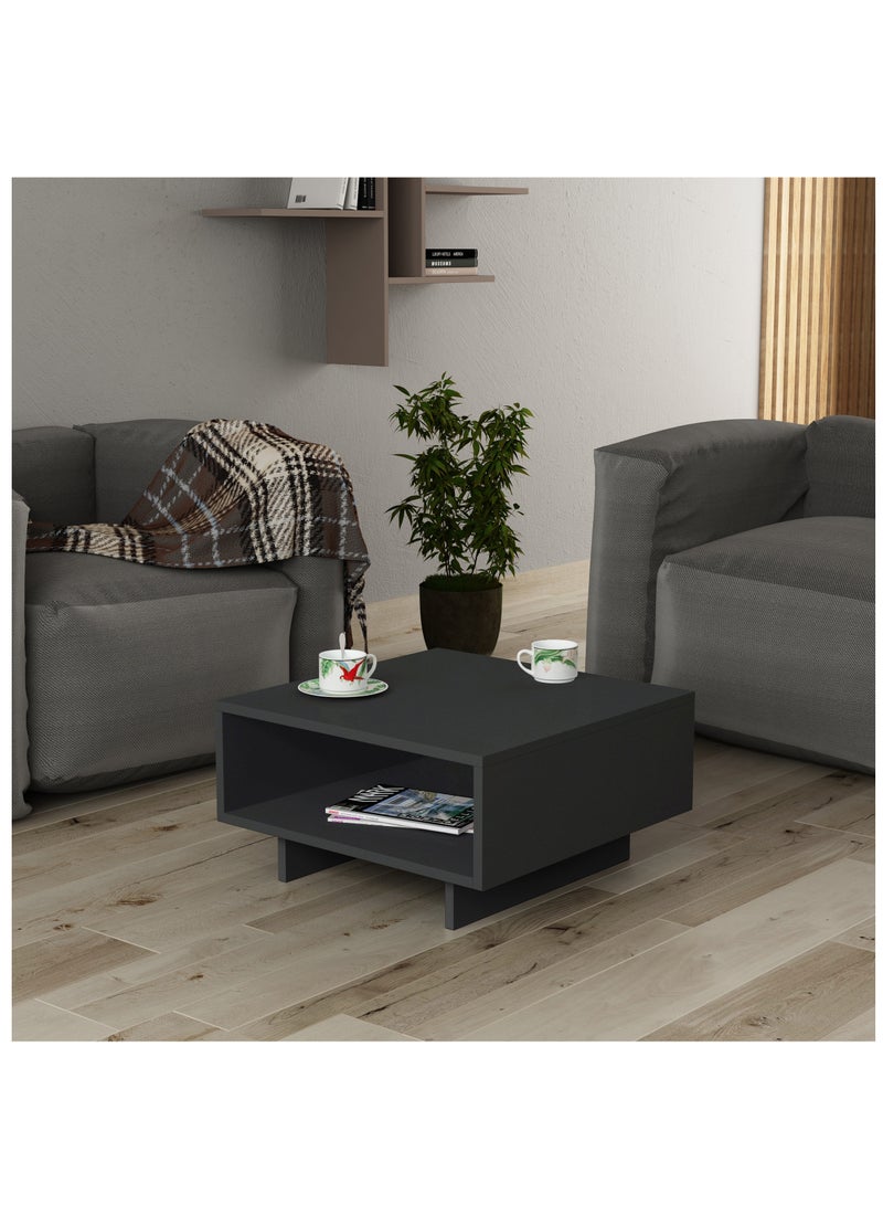 Mourah Home Hola Modern Square Coffee Table Centre Table for Living Room Office Industrial Sofa Table| for Small Spaces Living Room Bedroom|32x60x60CM | Dark Grey - Image 4
