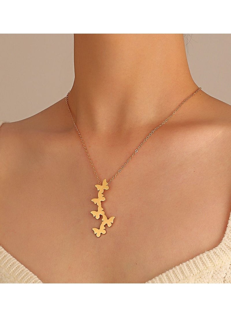 Satinior - Vintage Butterfly Element Titanium Steel Necklace Gold Tone Plated - Image 1