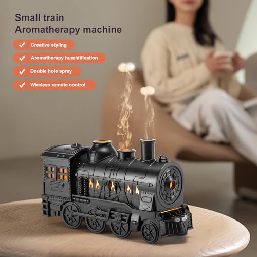 HIROGA Train Diffuser 300ml, Aromatherapy Diffuser Cool Mist Ultrasonic Aroma Train Diffuser with Remote Control 2 Light 2 Mist Mode Auto Shut-Off for Bedroom Office Hotel(Black) - Image 2