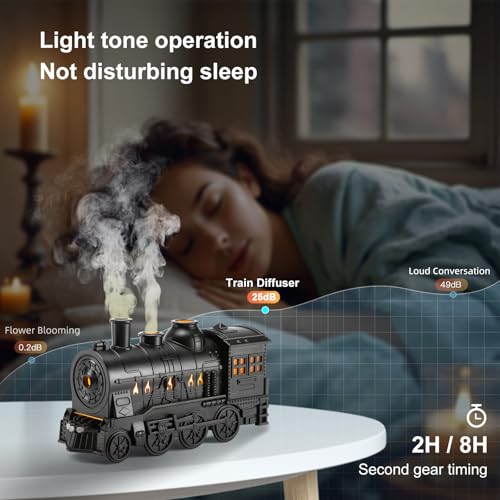 HIROGA Train Diffuser 300ml, Aromatherapy Diffuser Cool Mist Ultrasonic Aroma Train Diffuser with Remote Control 2 Light 2 Mist Mode Auto Shut-Off for Bedroom Office Hotel(Black) - Image 5